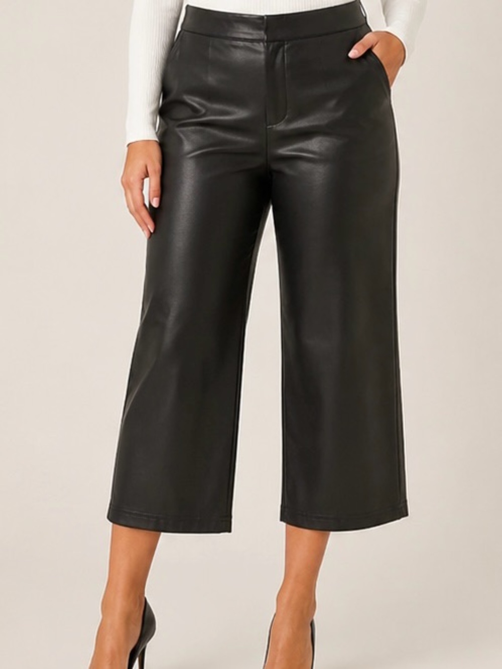 bagatelle Black Cropped Wide-Leg Faux Leather Pants